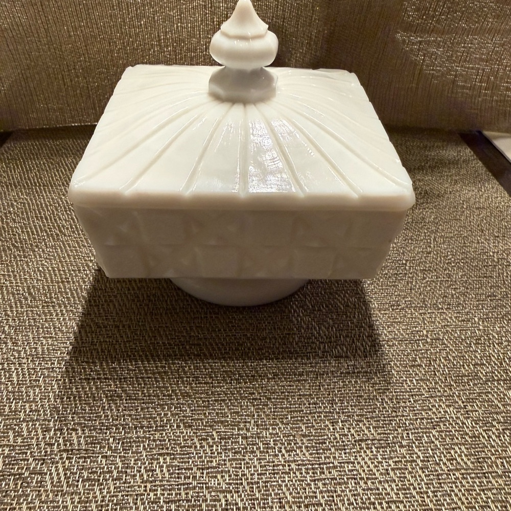 White Milk Glass Covered Trinket Dish